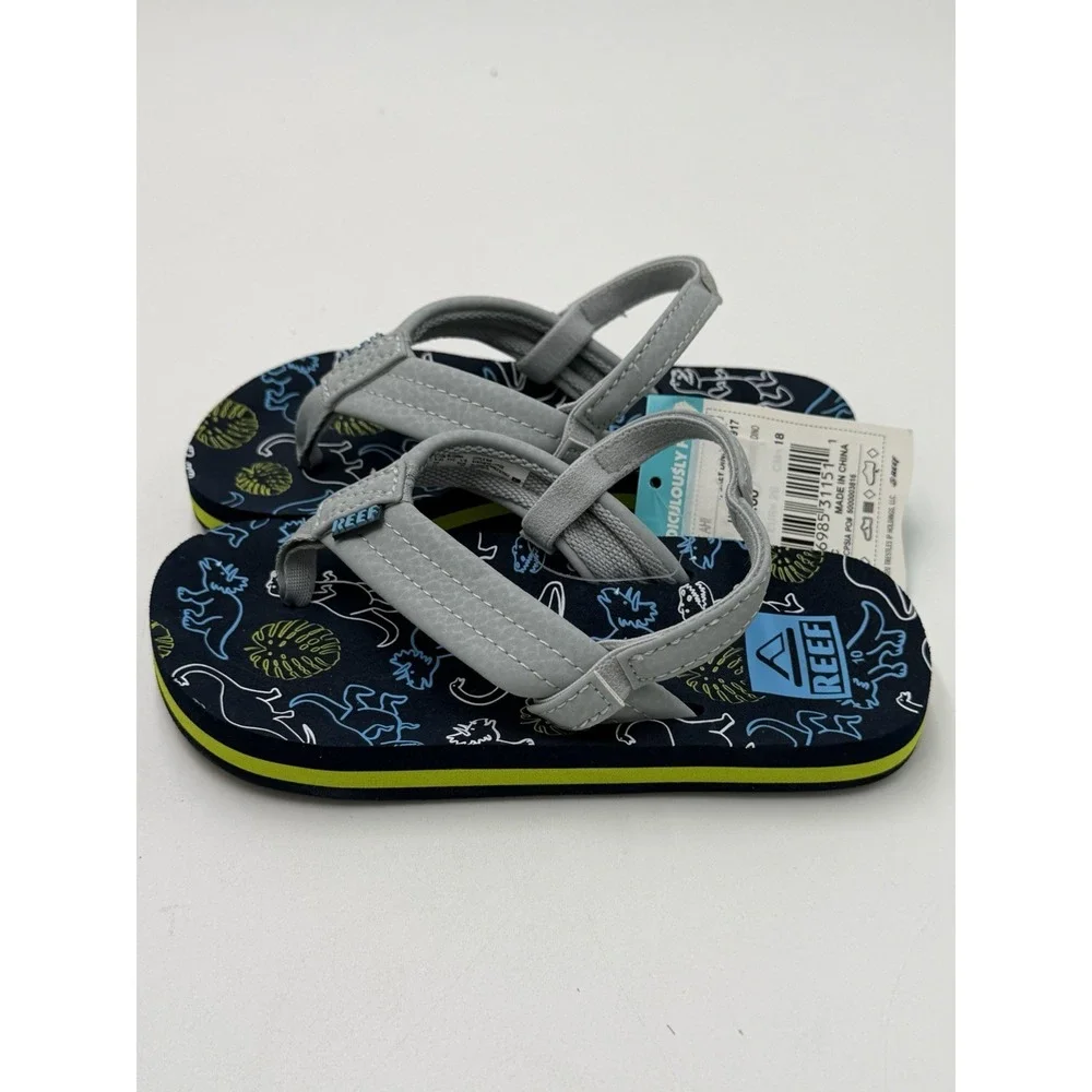 Reef Toddler Little Ahi Water Friendly Dino Flip Flop Boys Girls Size 10 New